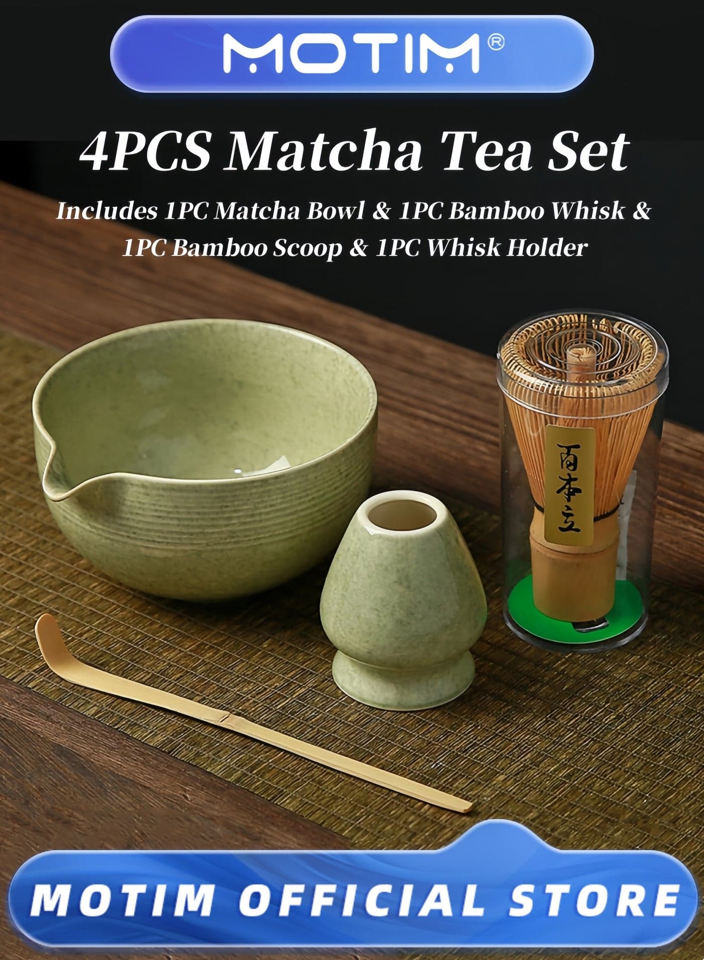 Matcha Tea Set Matcha Whisk and Bowl Matcha Scoop Matcha Whisk Stand (Chasen Holder) 4pc Perfect Matcha Kit for Matcha Tea Ceremony