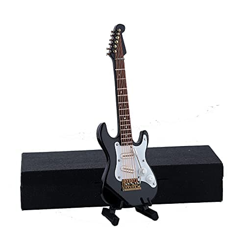 Dselvgvu Wooden Miniature Electric Guitar with Stand and Case Mini Musical Instrument Electric Guitar Replica Collectible Figurines Model Home Decoration Display Ornament Black 549x176x048