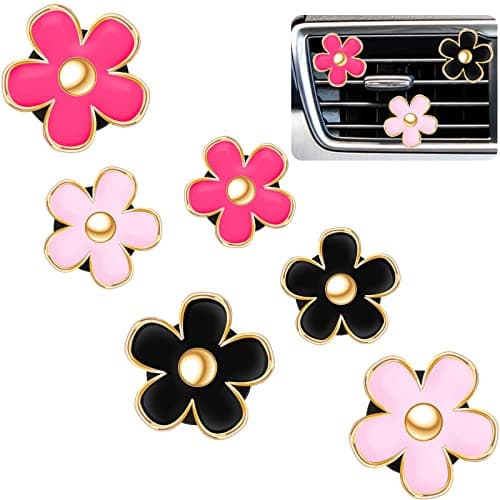 Frienda 6 Pcs Daisy Flower Air Vent Clip Air Conditioning Outlet Clip Car Air Freshener Charm Car Inter Decor Accessories(3 cm, 3.3 cm,Red, Pink, Black)