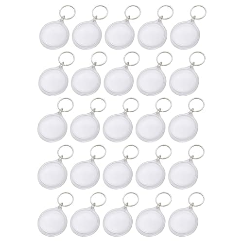 25Pcs 1.4 Inch Round Transparent Acrylic Keychain Blanks with Key Chain Rings Circle Disc Snap-in Photo Picture Keyring for DIY Projects and Crafts