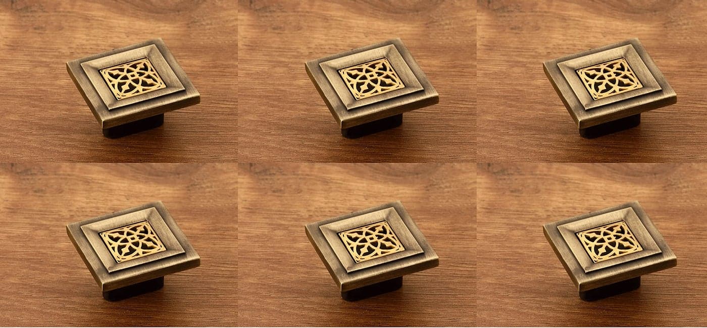 HARMONUS Knobs for Drawer & Cabinets Set Knob, Antique Brass Wardrobe Kitchen Door Pull Handle Knobs Square Shape Drawer Knob - (KNOBS-158 - Pack of 6)