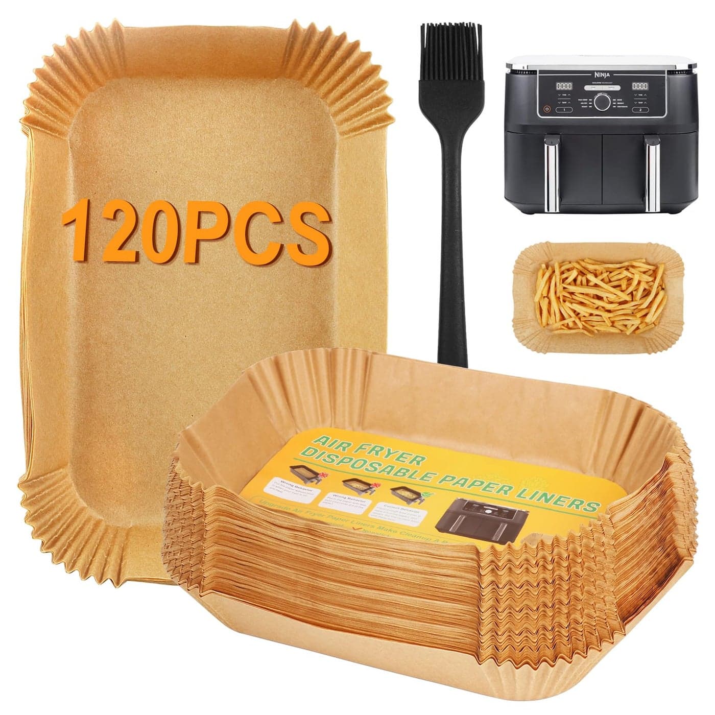 BYKITCHEN 120 PCS Airfryer Liners Disposable for TowerNinja Double Stack XL SL400UK Air Fryer Paper Air Fryer Liners Accessories for Ninja AF400UKAF400UK Foodi Max AF451UK 95L 2 Drawer Air Fryer