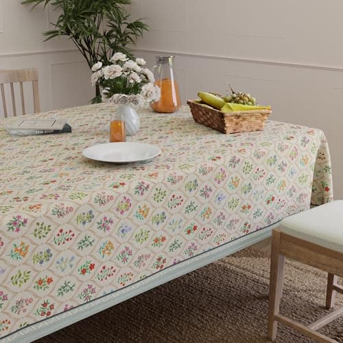 Encasa XO Dining Table Cover Cloth for 6 to 8 Seater | 140x240 cm Rectangular Table Cloth | Water Repellent Polyester Tablecloth for Indoor & Outdoor Use - Pink Butterflies Digital Print