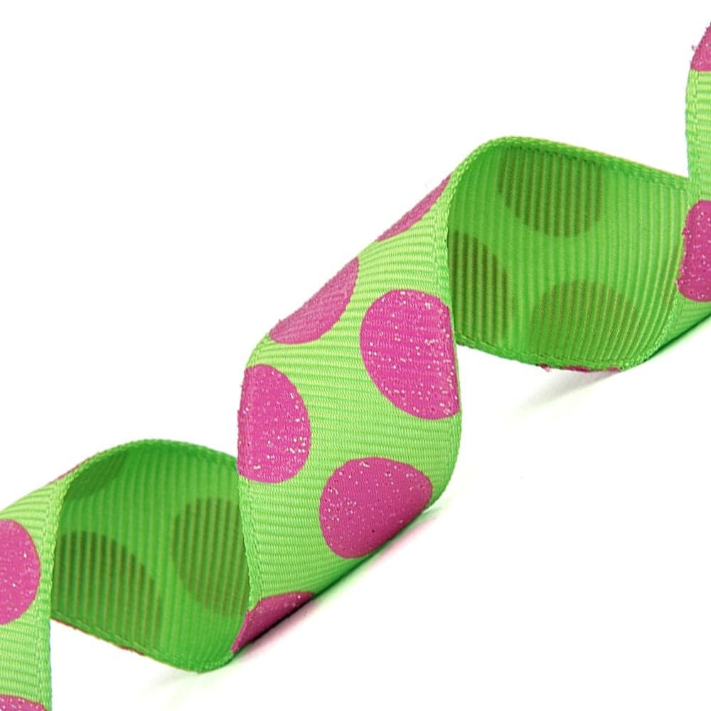 Morex Ribbon Sugar Dots Glitter Grosgrain Ribbon 78Inch by 4Yard LimeHot Pink