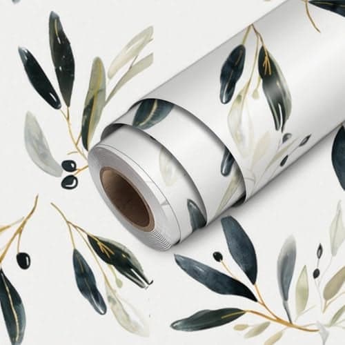 HOMETITUTE Olive Leaf Wallpaper Peel and Stick Botanical Contact Paper Wall Paper Stick 17.7" x 118.1" Self Adhesive Vinyl Wall Covering for Kitchen Pantry Dining Room Decor