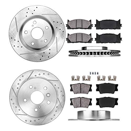 Callahan Brake Kit for Toyota Camry Avalon Lexus ES350 Drilled & Slotted Disc Brake Rotors Disc Brakes Rotors and Ceramic Brakes Pads Front and Rear Replacement