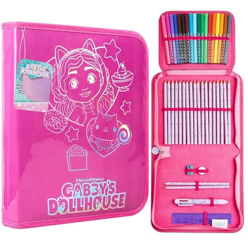 Gabbys Dollhouse Pencil Case for Girls Stationery Set with Colored Pencils Markers Pen Sharpener Ruler Eraser School Supplies Gifts for Girls