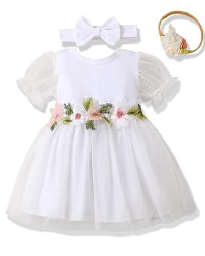 Baby Girl Dresses 6-9 Months Summer Baby Girls Baptism Dresses 12 Month Girl Clothes White Tulle Wedding Dress Flower Girls Dress Party Birthday Princess Dresses 9-12 Month Girl Clothes