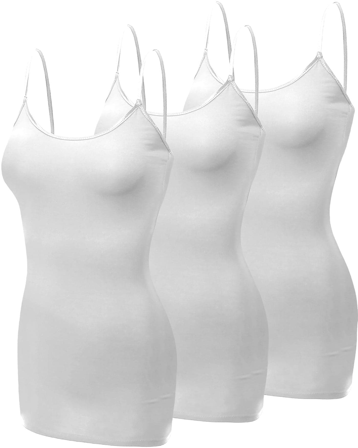 Emmalise Women's Basic Casual Long Camisole Cami Top Value Combo - 3Pk - White, Large