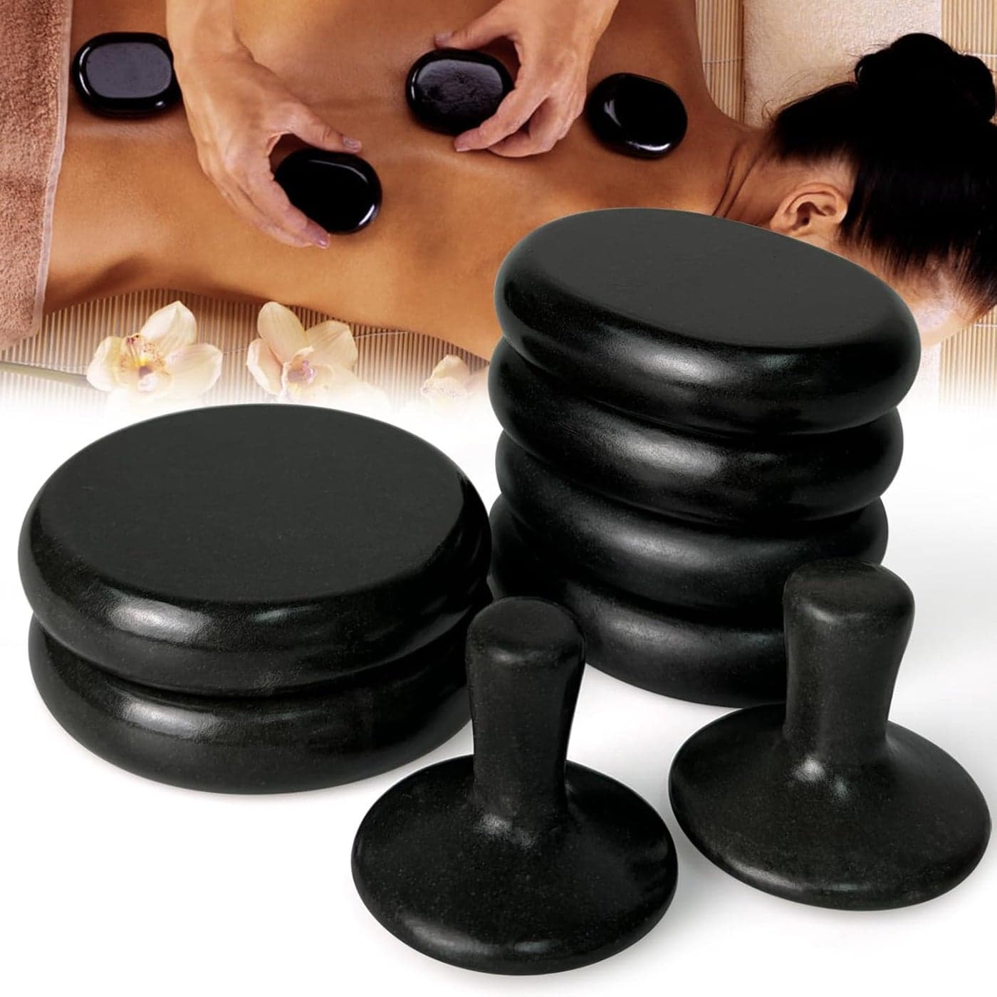 Hot Stones for Massage6 Large Essential Basalt Massage Stones Set 315in with 2 Mushroom Shape Gua Sha Facial Tools Massage Tools for Professional or Home SPA Relaxing Pain Relief