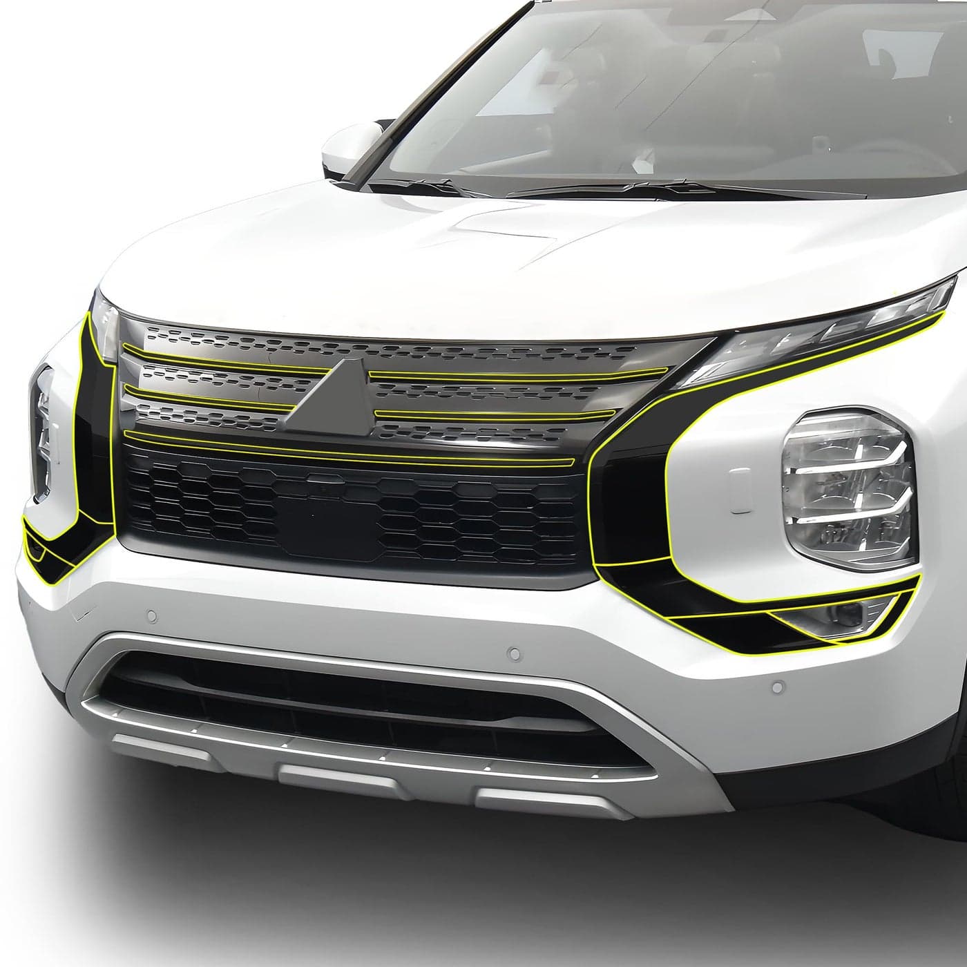 BOGAR TECH DESIGNS Middle Front Chrome Delete Overlay Compatible with Mitsubishi Outlander Gloss Black