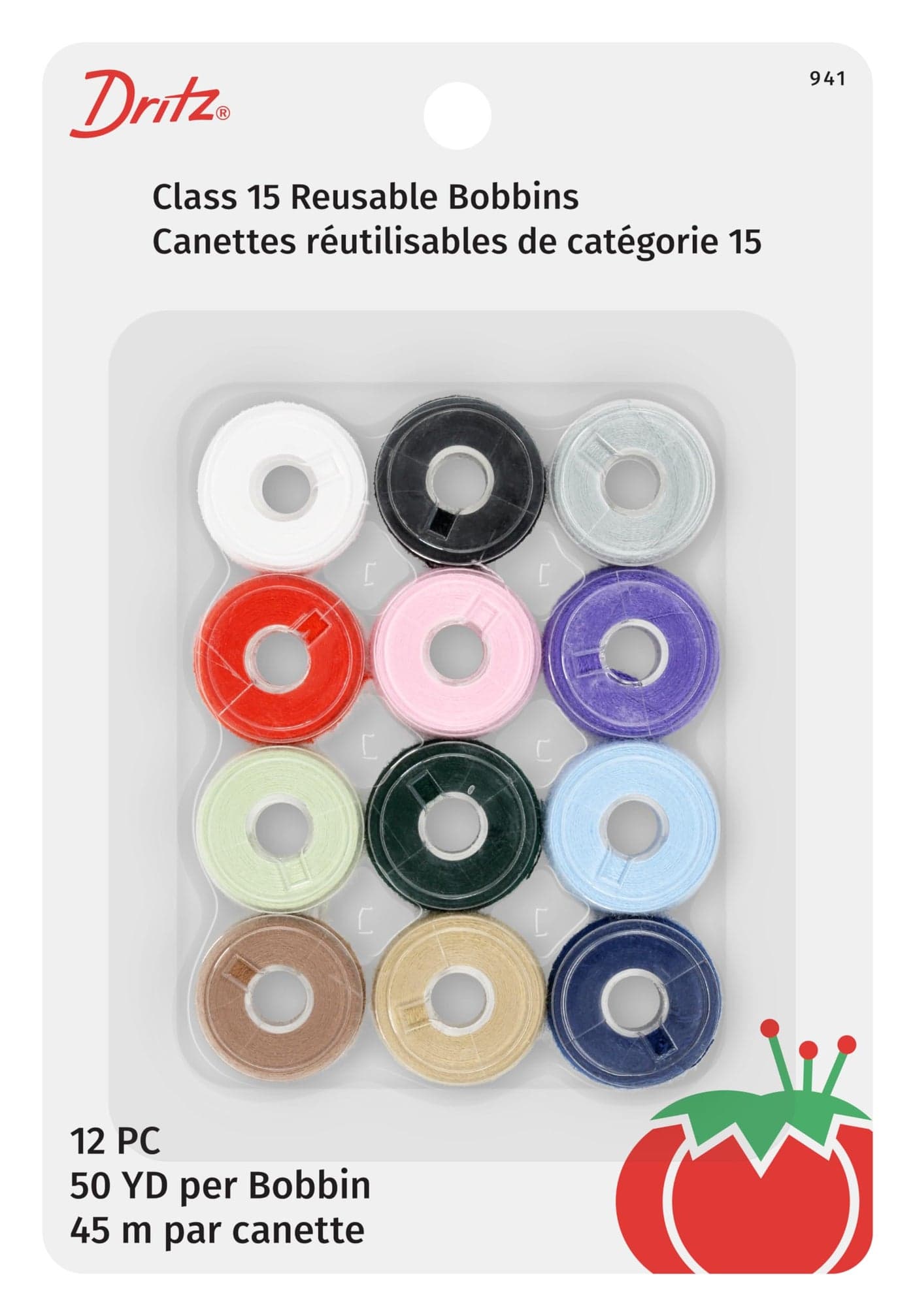 Dritz Class 15 PreFilled Reusable 50Yards per Multicolor Bobbins Multi Color 55 x 375 x 05 12 Count