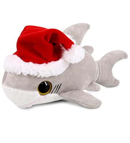 DolliBu Santa Big Eye Shark Stuffed Animal Plush Toy Soft Ocean Life Animal Dress Up with Red Santa Claus Outfit with Name Personalization 6 Inch