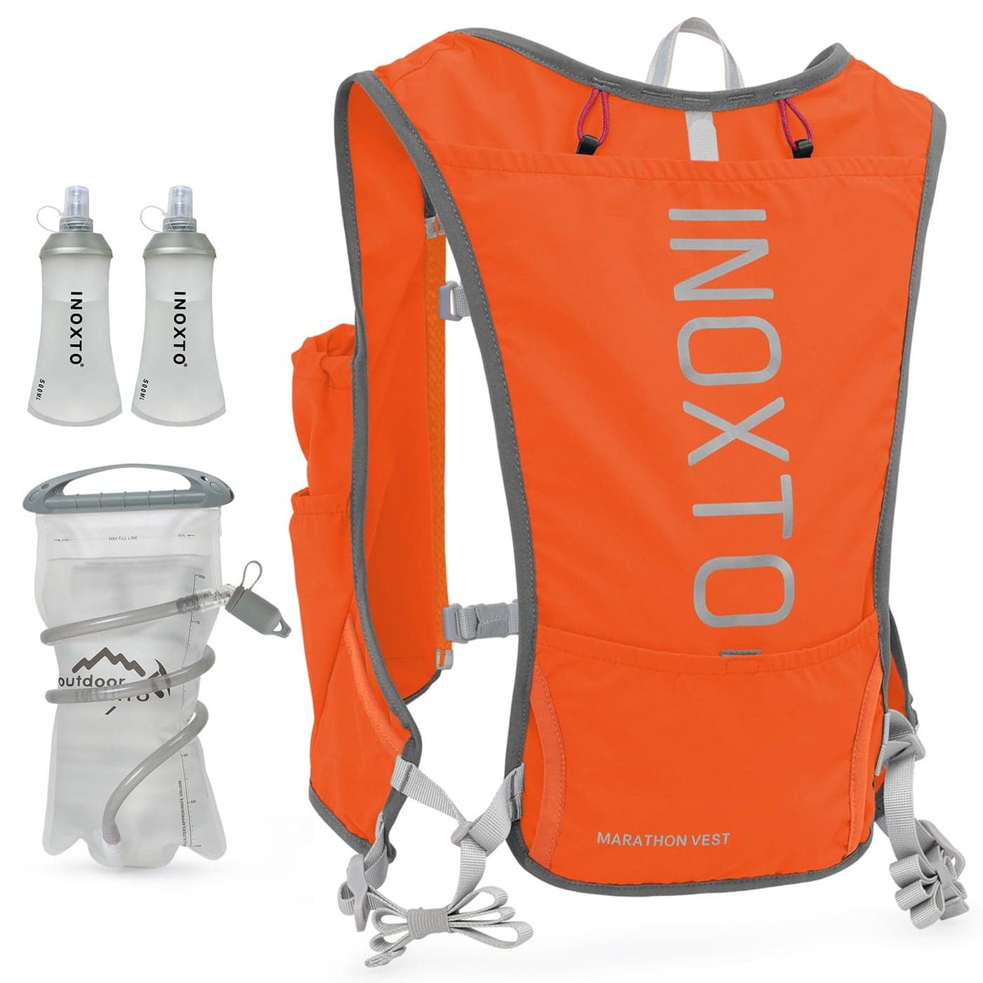 INOXTO Running Hydration Vest BackpackLightweight Insulated Pack with 15L Water Bladder Bag Daypack for Hiking Trail Running Cycling Race Marathon for Women Men 588orange