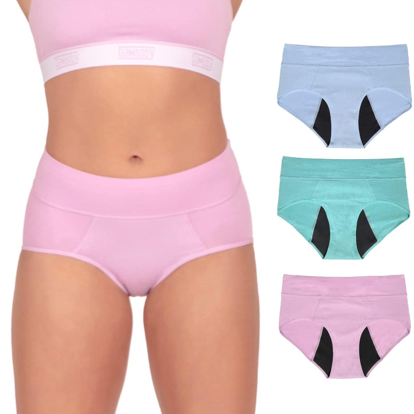 Bambody Period Underwear for Women Absorbent Maternity Postpartum Panties wSilky Smooth Breathable Fabric for Heavy Flow Menstrual Incontinence XXLarge 3 Pack Pink Blue Green