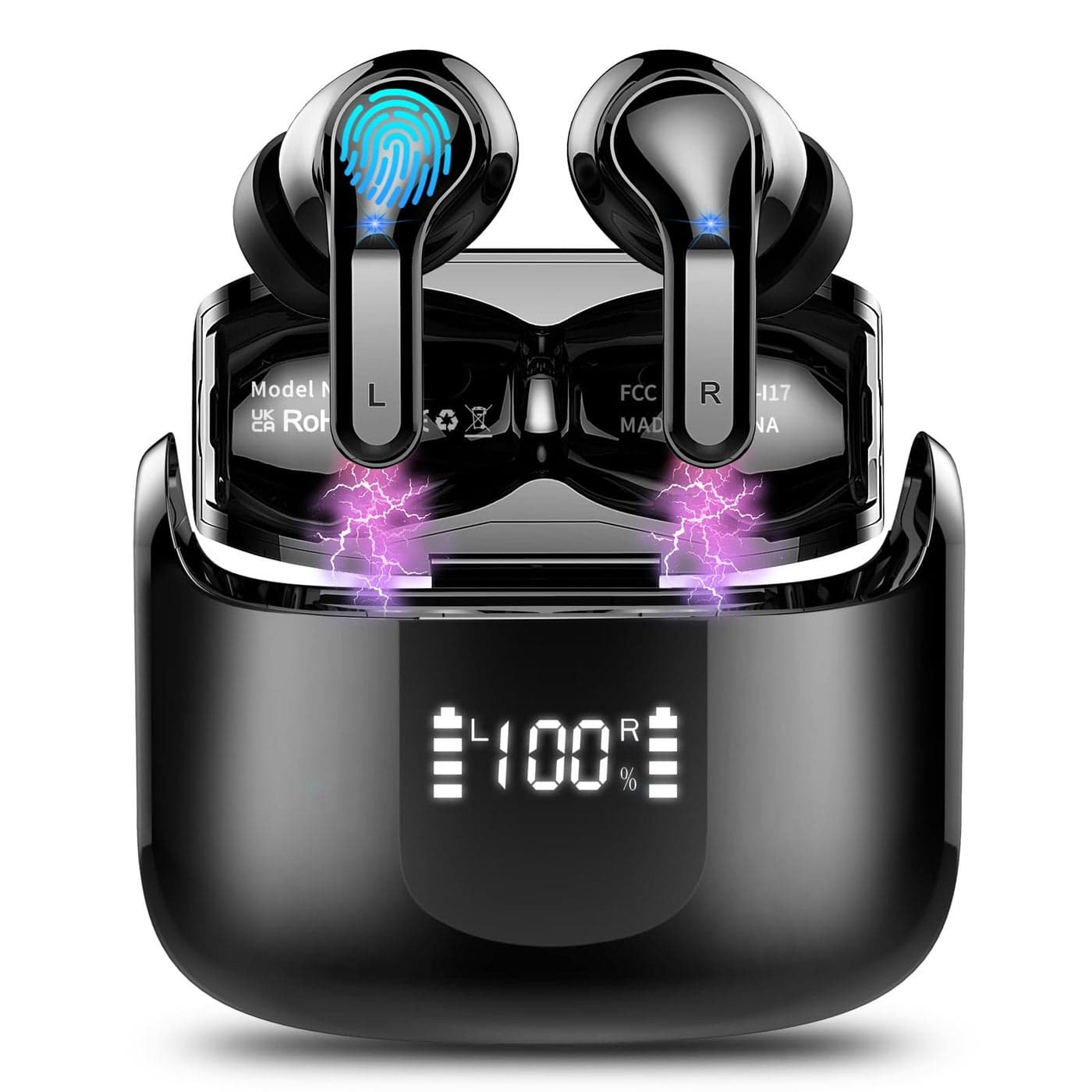 Wireless Earbud, Bluetooth Headphones 5.3 NEW 40H Ear Buds Bass Stereo Earphones Noise Cancelling Earbud with 4 ENC Mic in-Ear Bluetooth Earbud USB-C LED Display IP7 Waterproof Sport for Android iOS
