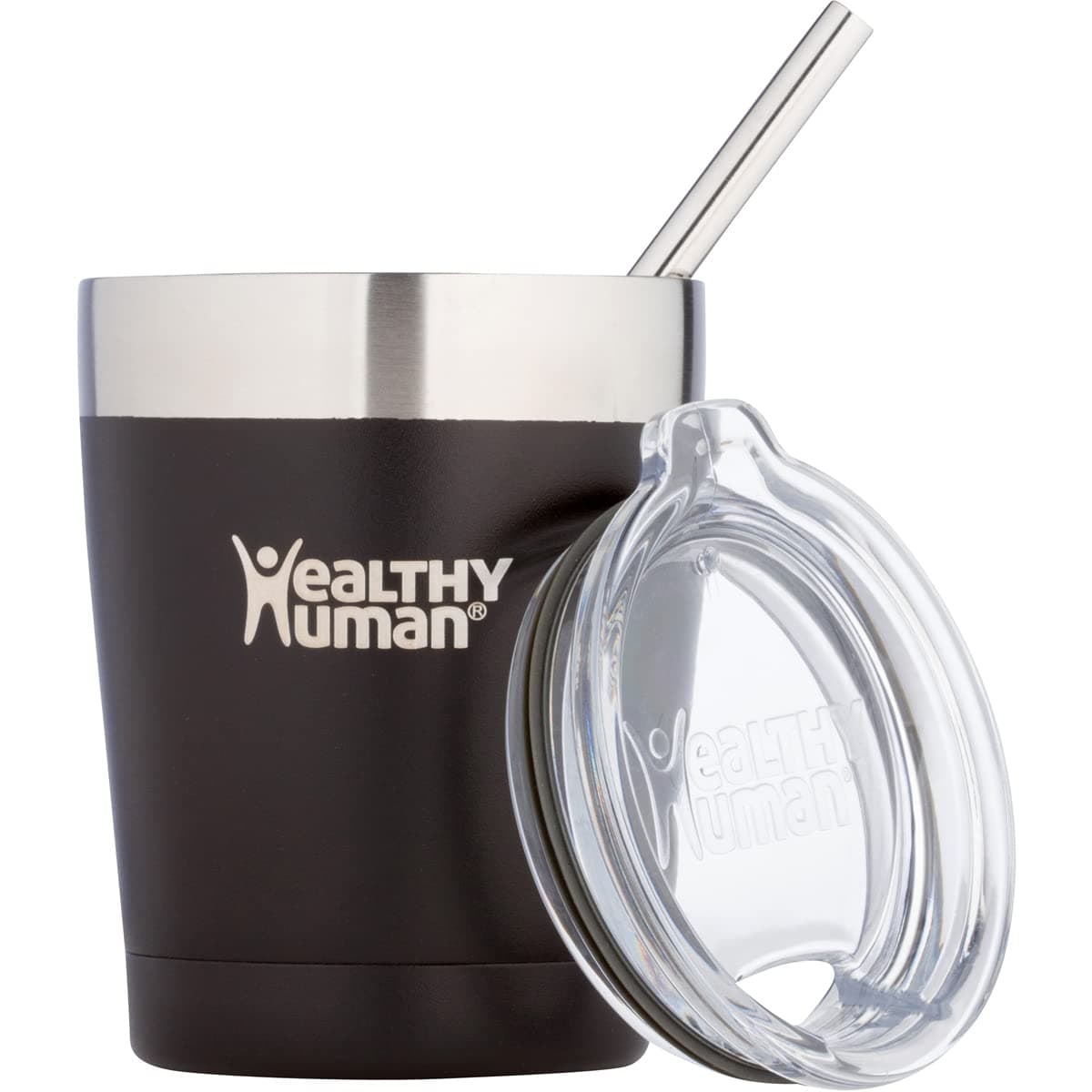 Healthy Human Stainless Steel Tumbler with Straw Splash Proof Insulated Travel Cruiser Cup EcoFriendly Coffee Tumblers with Straws Cleaner Splash Proof Lid 12oz Pure Black