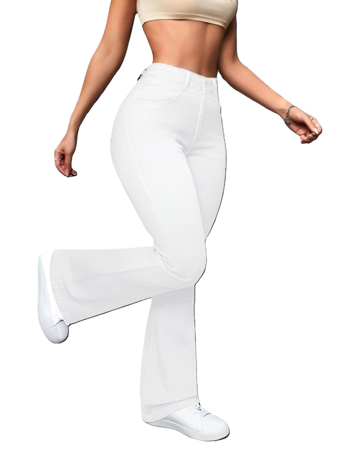 Ben Martin Women’s White High Waist Jeans || Flared Bell Bottom Bootcut Pants || Wide Leg Stretch Denim – Perfect for Travel, Party & Everyday Use – Sizes 32 (2)