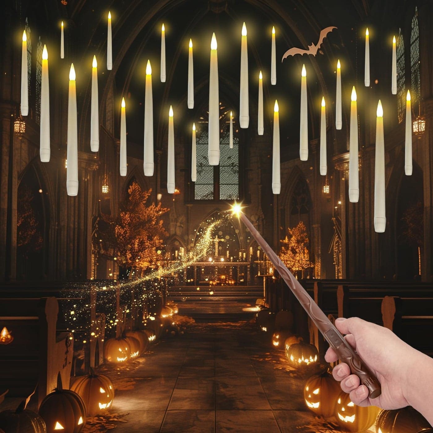 Homemory 20PCS Floating Candles with Wand Remote Magic Hanging Candle with Timer Flickering Warm Light Floating Candles for Halloween Christmas Birthday Party Decor
