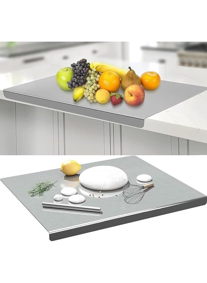 Stainless Steel Chopping Board with Lip,Cutting Board for Kitchen,L Shape Pastry Board,Heavy Duty Steel Worktop Platform,Wear-Resistant and Rust-Proof,Easy to Clean,for Cutting Vegetables, Meat,Fish,Fruits,30*40CM