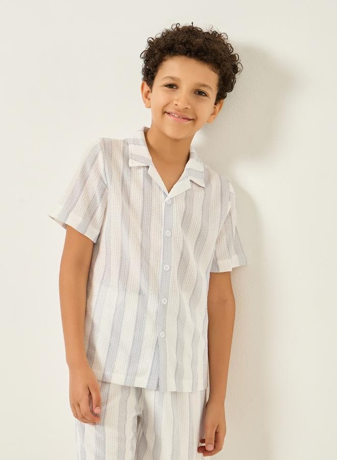 Boys Blue Striped Short Sleeve Shirt