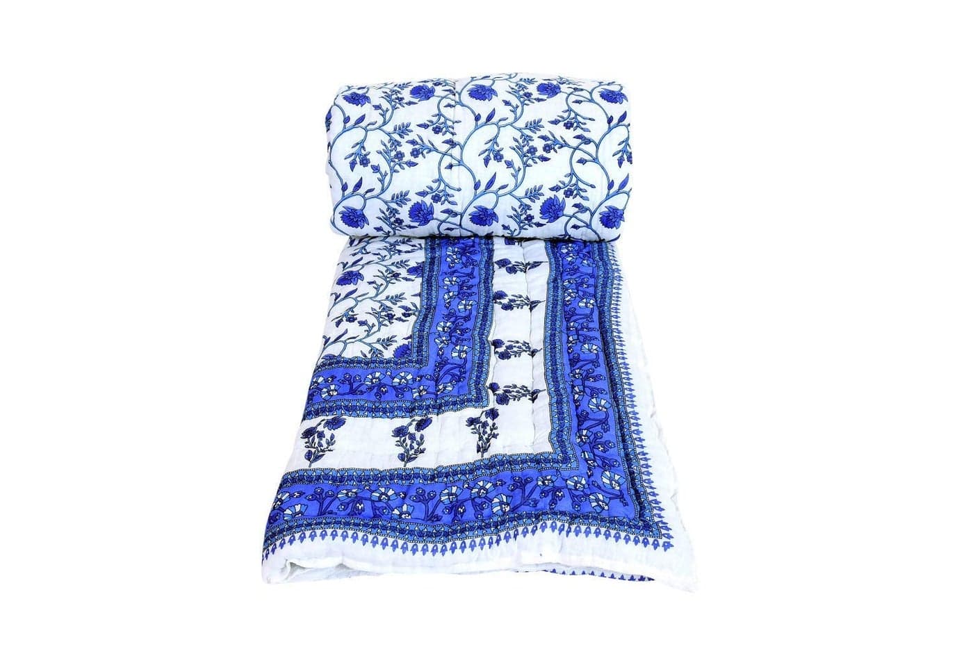 SVT Traditional Famous Jaipuri Beautiful Floral Print in Multi Blue mughal Print Jaipuri Rajai/Razai/Quilt King Size/King Size Bed Quilt/Comforter/AC Quilt/AC Comforter