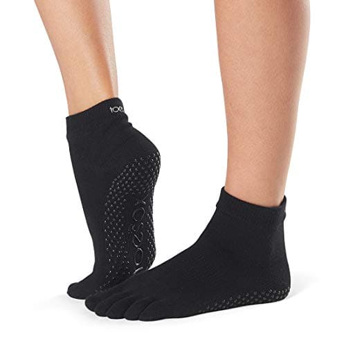 toesox Grip Pilates Barre Socks – Non Slip Ankle Full Toe, Small, Black