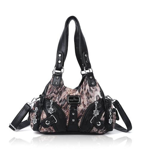 Angel Kiss Purses for Women Small Hobo Shoulder Bags Vagen Leather Multi-Pocket Tote Bag with Zipper (Leopad Black/Brown)