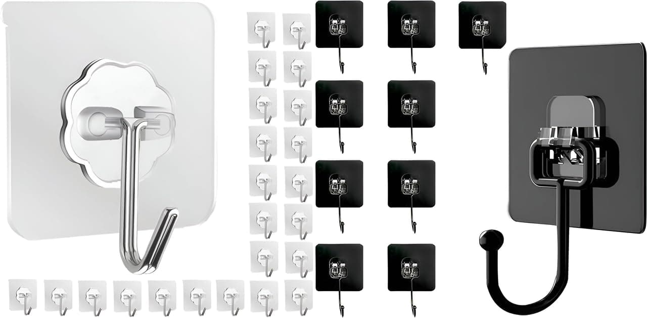 Stainless Steel Adhesive Hooks 15 Pack Durable Kitchen Wall Hooks Wall Sticker Hook Pack of 10 Black Color 3Layer Material HeavyDuty Adhesive Hooks
