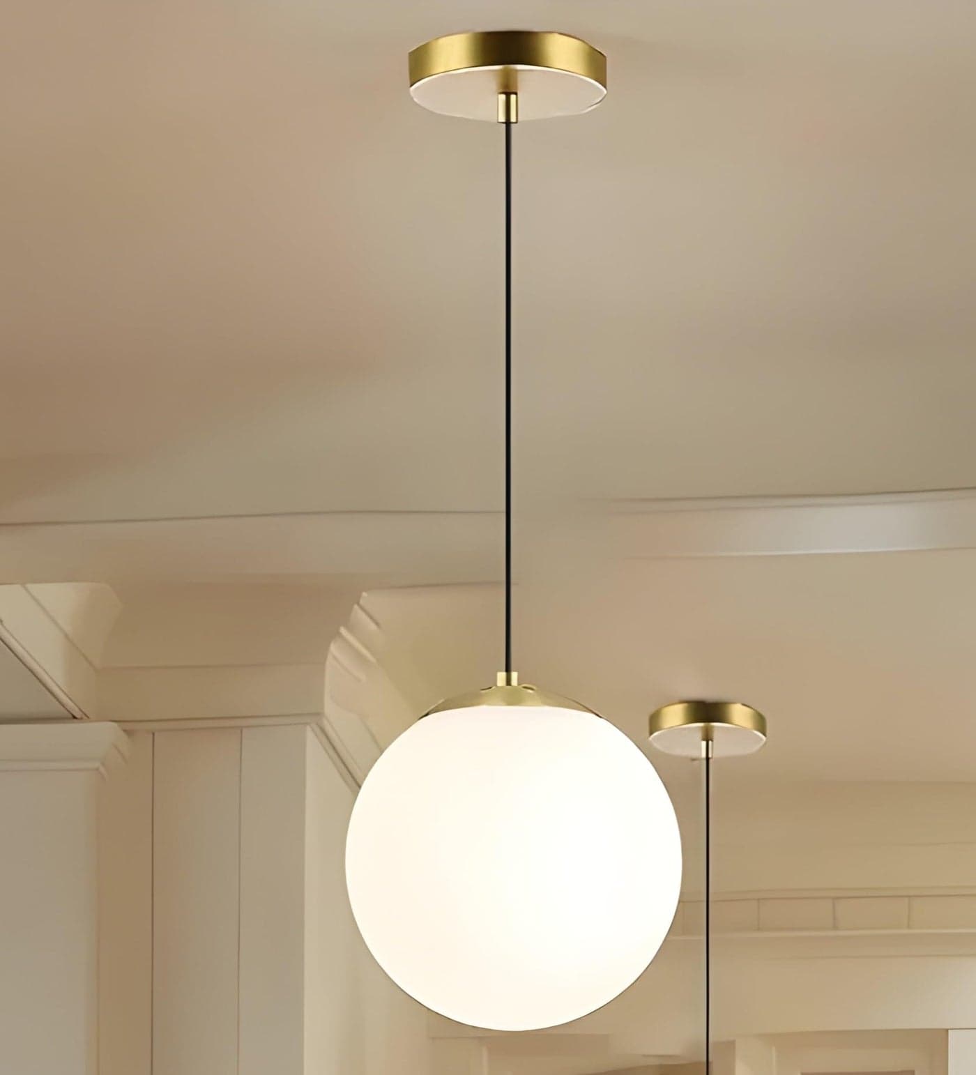RBSK with Bulb Golden Metal & Glass (Ball Shaped) Hanging Pendant Light for Living Room Modern/Hanging Lamps for Bedroom/Pendant Lights for Home Decoration (E27 Bulb Holder)