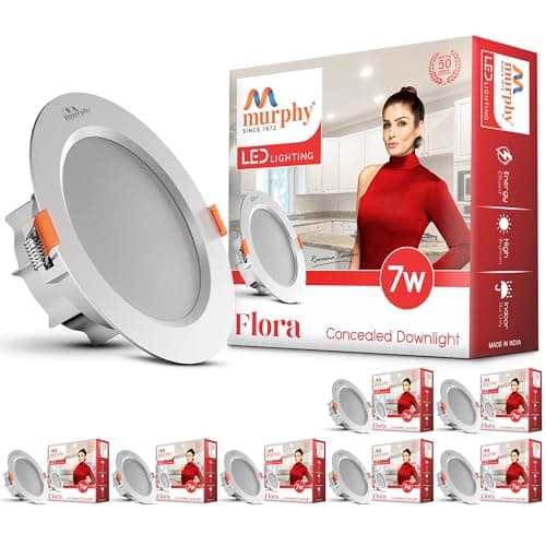 Murphy Flora 7W LED Down Light, Warm White Light, Round, Pack of 8, Recessed Ceiling LED Light, Suited for 3 inch Junction Box (2 Years Warranty)