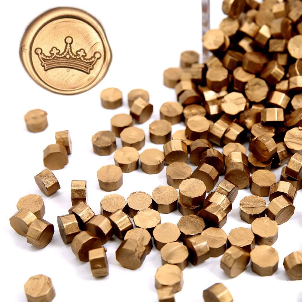 UNIQOOO 180 Pcs Metallic Antique Gold Box Sealing Wax Beads Nuggets for Wax Seal Stamp Great for Embellishment of Card Envelope Wedding Invitation Wine Package Gift Wrapping