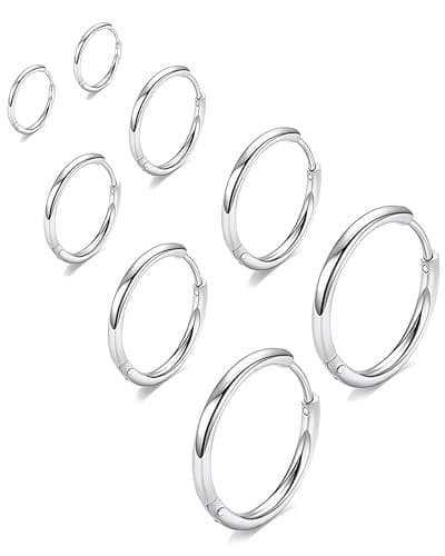 316L Surgical Stainless Steel Small Silver Hoop Earrings 6mm 8mm 10mm 12mm Hypoallergenic Earrings Hoop Cartilage Helix Lobes Hinged Sleeper Earrings For Men Women