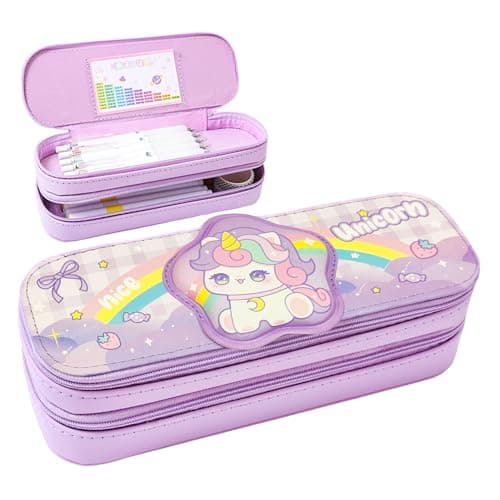 FunBlast Unicorn Pouches For Girls - Multi-Purpose Zipper Pouch Case For School Kids, Stationary Organizer Box, Aesthetic Pencil Case For School & College Students (Un-Pouch, purple)