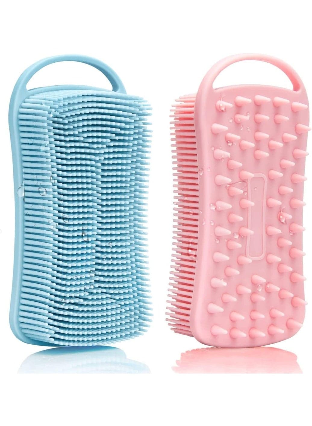 2 Pack Silicone Body Scrubber and Scalp Massager Brush, Exfoliating Shower Brush for Body and Hair, Soft Silicone Loofah Bath & Shampoo Brush for Men Women Kids, Quick Dry & Easy to Clean