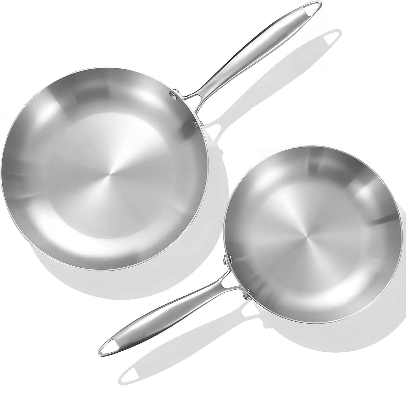 LOLYKITCH 8510 Inch Triply Stainless Steel Frying Pan SetSkilletsInduction Chefs PanPots and Pans SetHeavy DutyDishwasher and Oven SafeSolid Riveted Handle