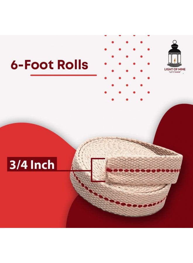 Light of Mine - 3/4" Inch 6' Foot, 100% Cotton Flat Wick for Paraffin Oil, Kerosene Based Lanterns, and Oil Lamps with Genuine Red Stitch (3/4" - 6' Roll)