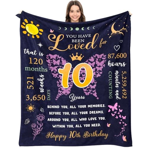 Zvzmzy Gift for a 10 Year Old Girl Blanket 60"x 50", 10th Birthday Gifts for Girls, Birthday Gifts for Girls Age 10, Double Digits Girl Presents