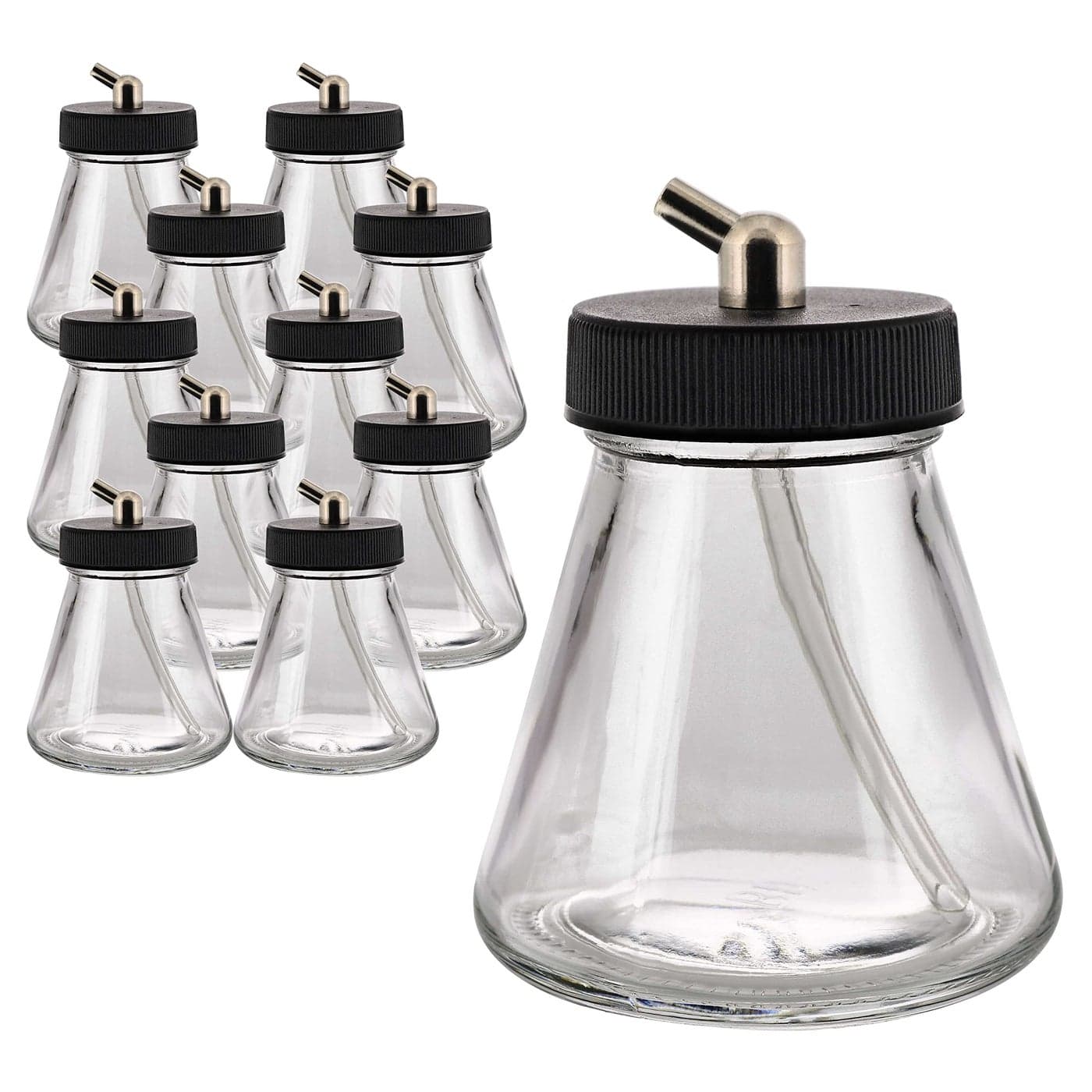 Master Airbrush Pack of 10 TB004 Empty 27Ounce 80cc Glass Jar Bottles with 60 Down Angle Adaptor Lid Assembly Fits SingleAction Siphon Feed Airbrushes Use with Master Badger Paasche Iwata