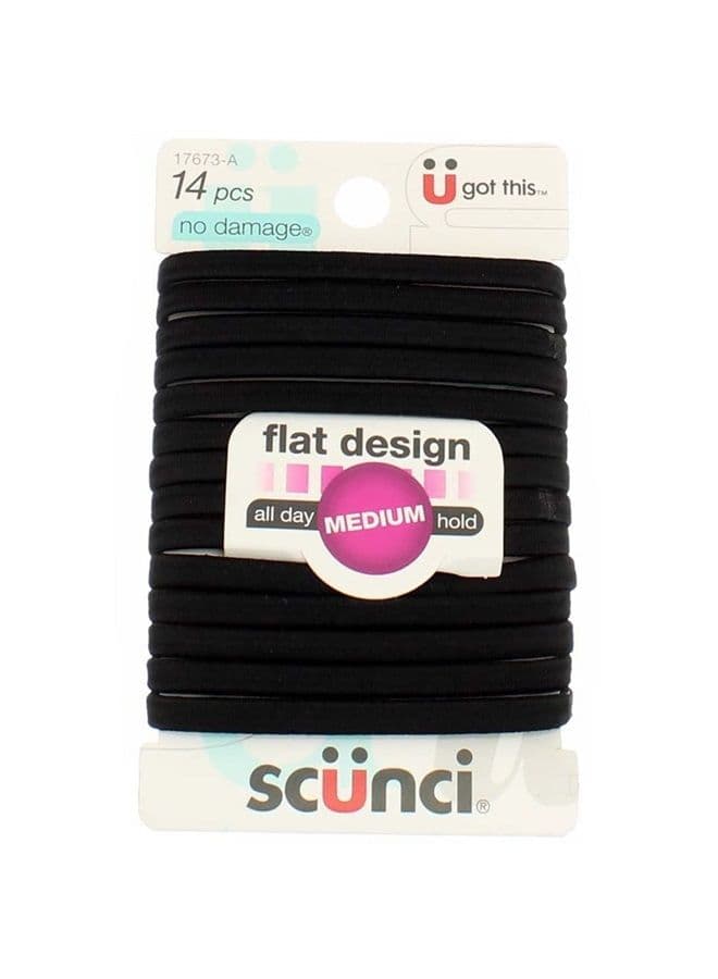 No-Damage Black Hair Ties, Flat Design All Day Hold 14-Pcs per Pack (2-Packs)