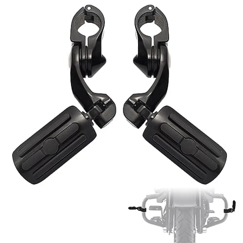 FOVPLUE 1.25" Highway Footpegs,Short Angled Adjustable Highway Pegs w/Mounts for Harley Touring Street Glide Electra Glide Road King Softail CVO Dyna Trike Sportster w/1-1/4 Engine Guard,Black#1