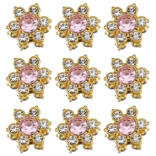 100 Pcs 13mm Flower Crystal Rhinestones Flatback Rhinestones Glass Gems for Crafting Gold Base Decorations for DIY Crafts Jewelry Making Clothing Accessories06 Light Pink