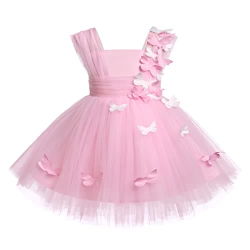Birthday Dress for 1 Year Old Girl Toddler Butterfly Dress Baby Girls' Special Occasion Dresses Infant Flower Girl Sleeveless High Low Tulle Princess Wedding Bridesmaid Evening Ball Gown Pink 3-4T