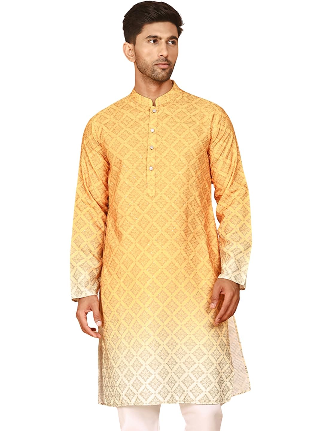 Jompers Ombre Printed Kurtas for Men (Mustard, L)