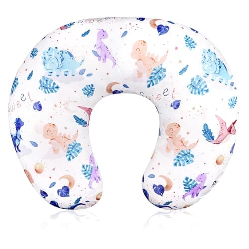 DILIMI Nursing Pillow Cover Stretchy Removable Case for Breastfeeding Pillows, Ultra Soft Comfortable Slipcover for Baby Girl and Boy, Watercolor Dinosaur and Leaves