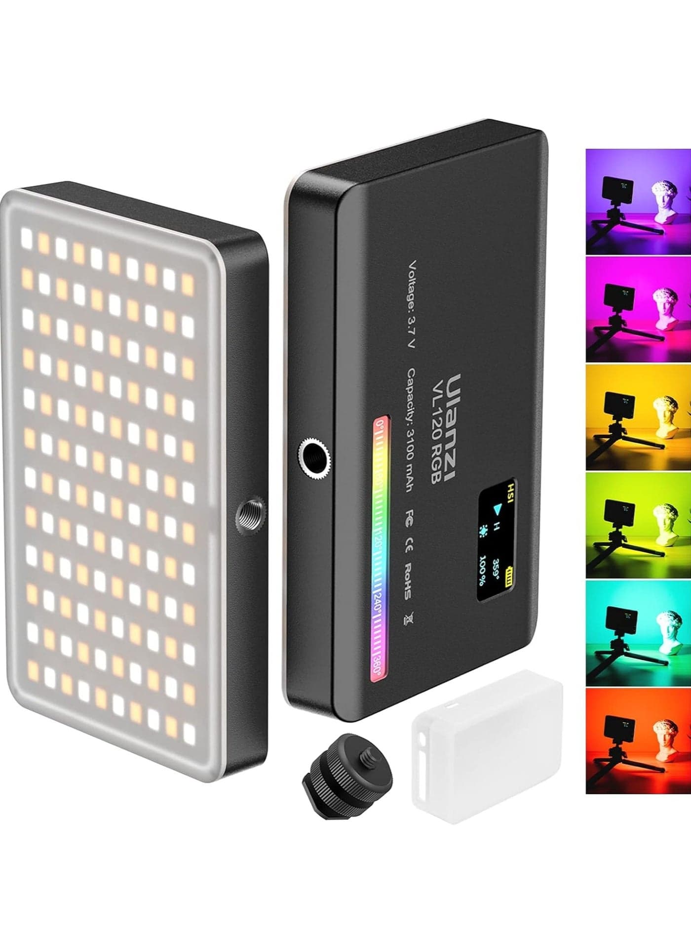 ULANZI VL120 RGB Video Light, Pocket LED On-Camera Video Lights, Built-in 3100mAh Rechargeable Battery, 360 Full Color 20 Light Effects, CRI≥95 2500-9000K LED Panels for Photography Vlogging