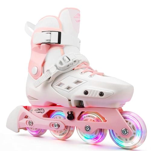 JEUWITH Inline Skates for Kids Girls Boys with Light-Up Wheels,Adjustable Size Suitable for Beginners Roller Skates Blades for Women, Girls and Adult.(Pink 4-7US)