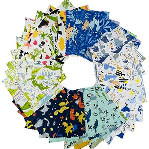 Dinosaur Cotton Fabric Squares for Baby BoyCharm Packs for Quilting 5 inchFabric Scraps for CraftsPrecut Quilt Squares 5x5 42Pcs SZRUIZFZ