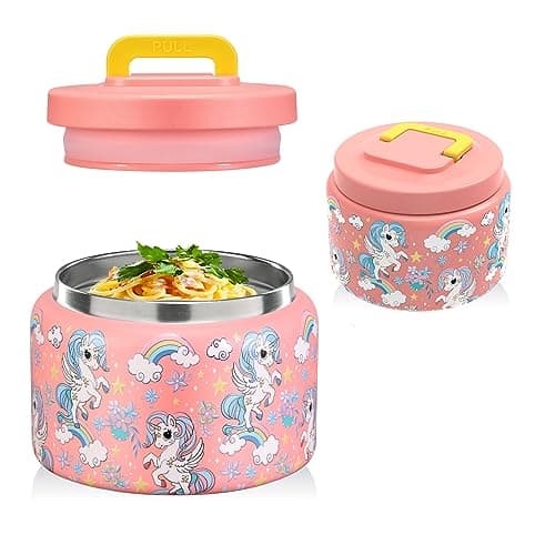 JXXM 8 Oz Thermo Food Jar for Hot & Cold Food for Kids, Insulated Lunch Containers Hot Food Jar,Leak-Proof Vacuum Stainless Steel Wide Mouth Lunch Soup Thermo for School (PINK-Unicorn)