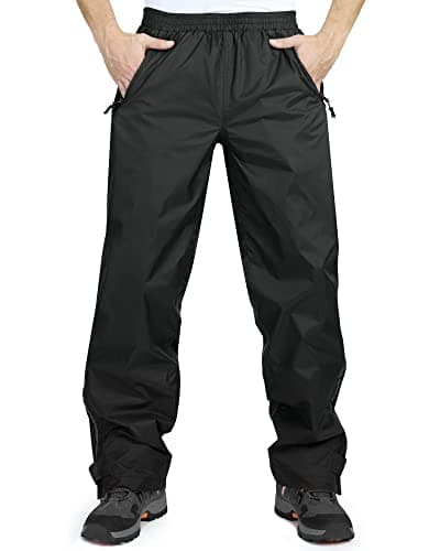 33,000ft Men's Rain Pants, Waterproof Rain Over Pants, Windproof Outdoor Pants for Hiking, Fishing Black, M/34L (34Wx34L)